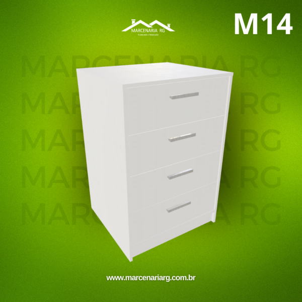 CÔMODA QUATRO GAVETAS HORIZONTAIS M14 "MEDIDAS  MÁXIMAS E MÍNIMAS"