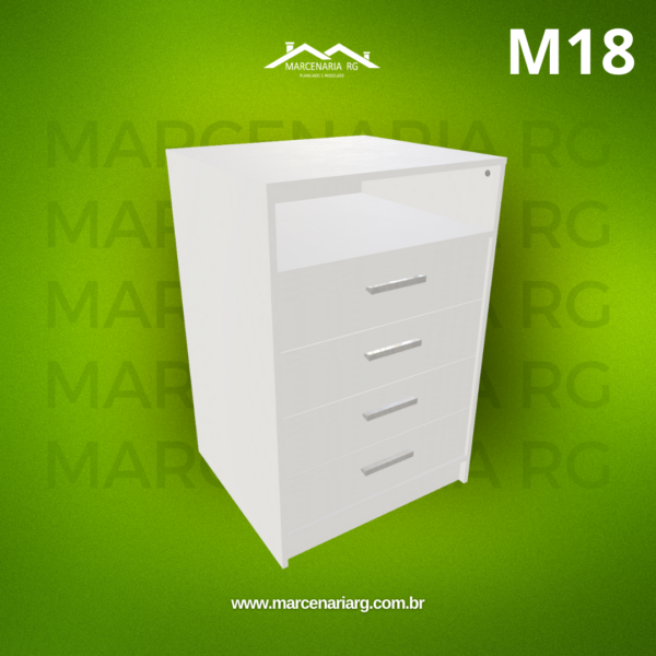 CÔMODA 4 GAVETAS IGUAIS COM NICHO SUPERIOR M18 "MEDIDAS  MÁXIMAS E MÍNIMAS"