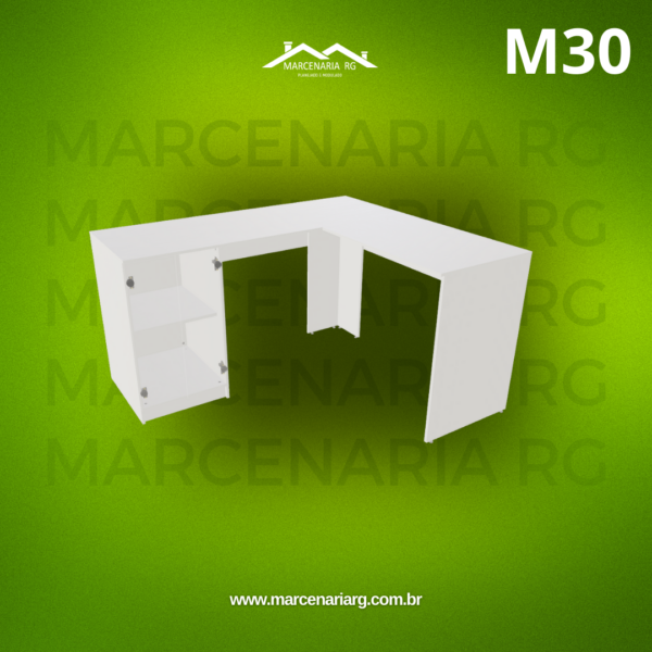 MESA EM L COM ARMÁRIO DE 2 PORTAS LADO ESQUERDO OU DIREITO M30 "MEDIDAS  MÁXIMAS E MÍNIMAS"