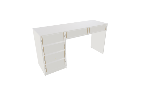 MESA COM 1 GAVETEIRO  DE 4 GAVETAS 2 GAVETAS HORIZONTAIS LADO ESQUERDO OU DIREITO M24  "MEDIDAS  MÁXIMAS E MÍNIMAS" - Imagem 8